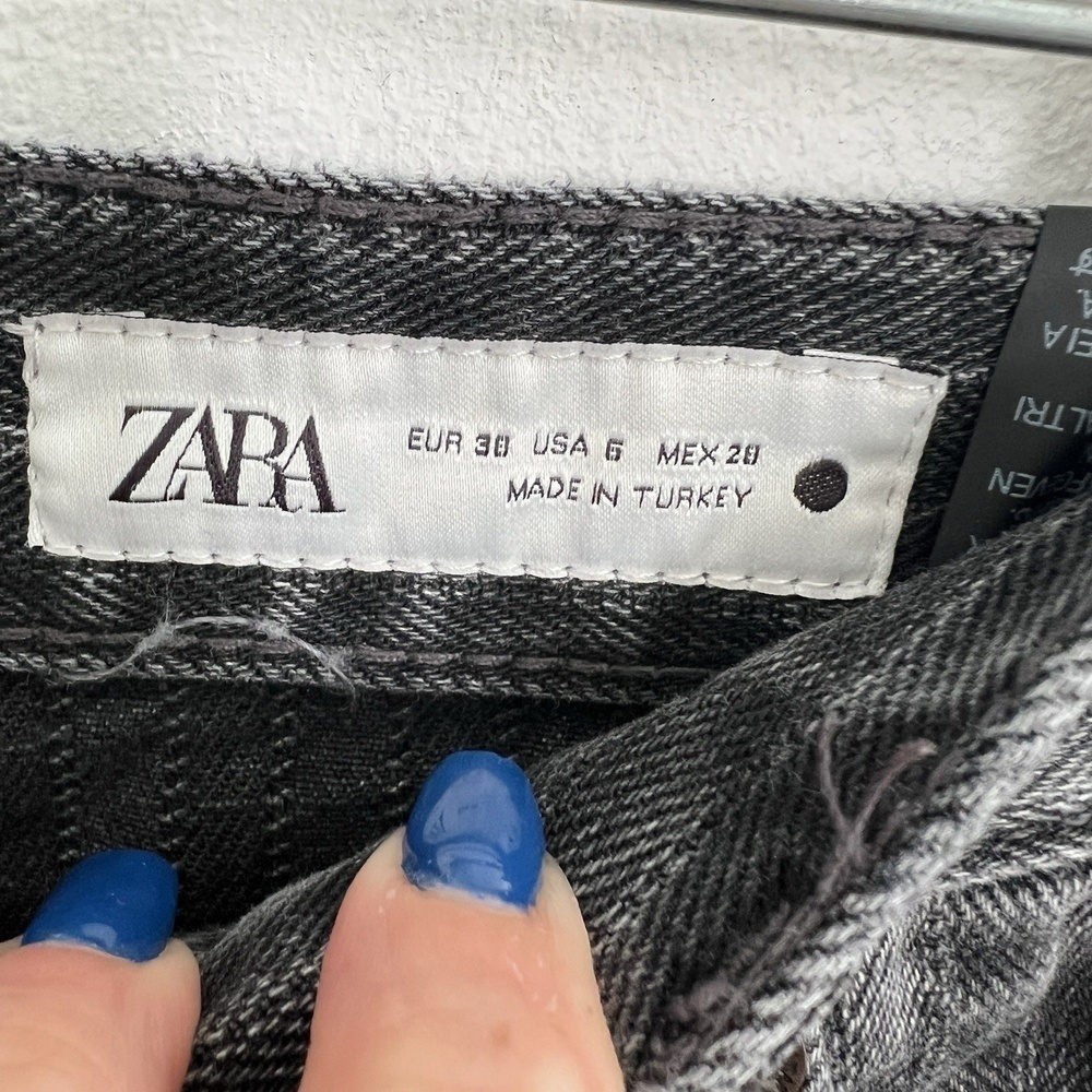 NEW Zara Pinstripe Straight Leg Jeans Denim Pants Size 6 Charcoal Gray - Picture 6 of 7